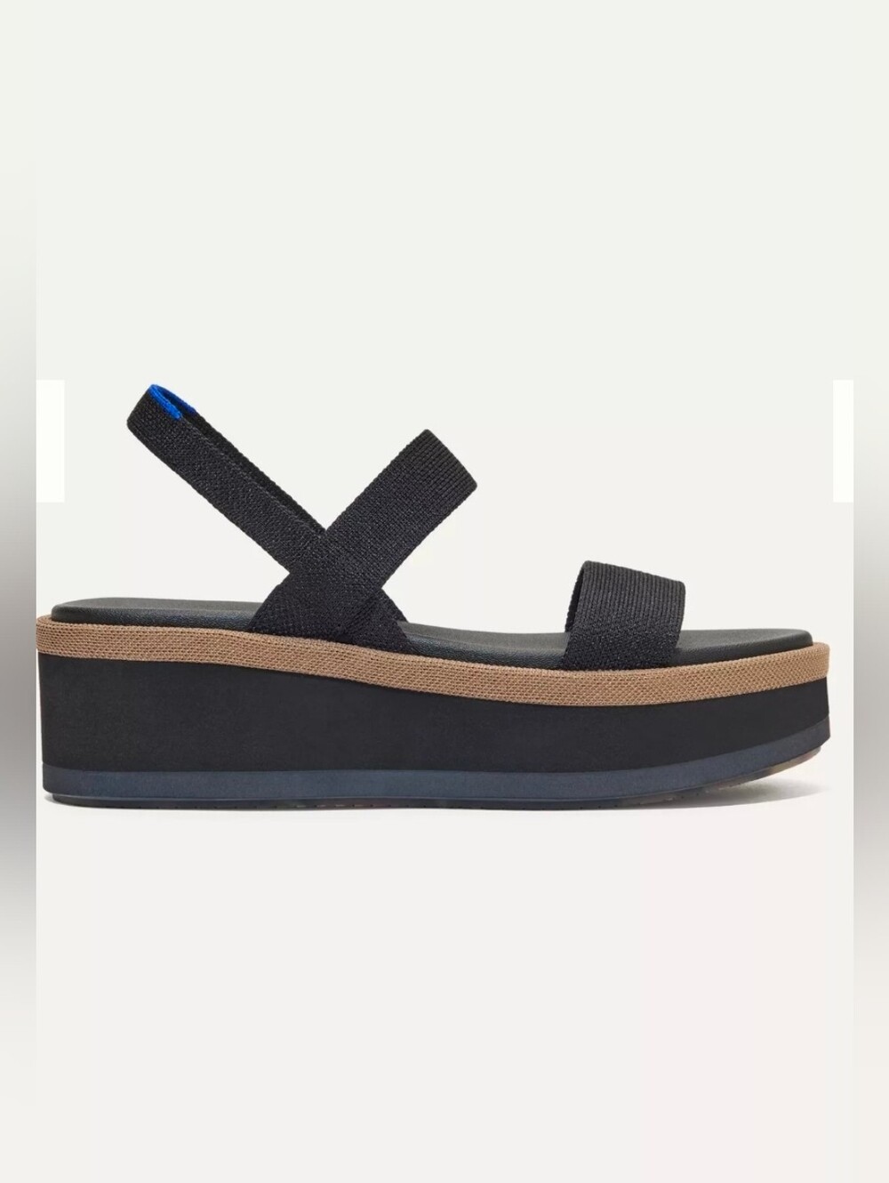 Rothy's Black Platform Slingback Sandals with Brown Trim